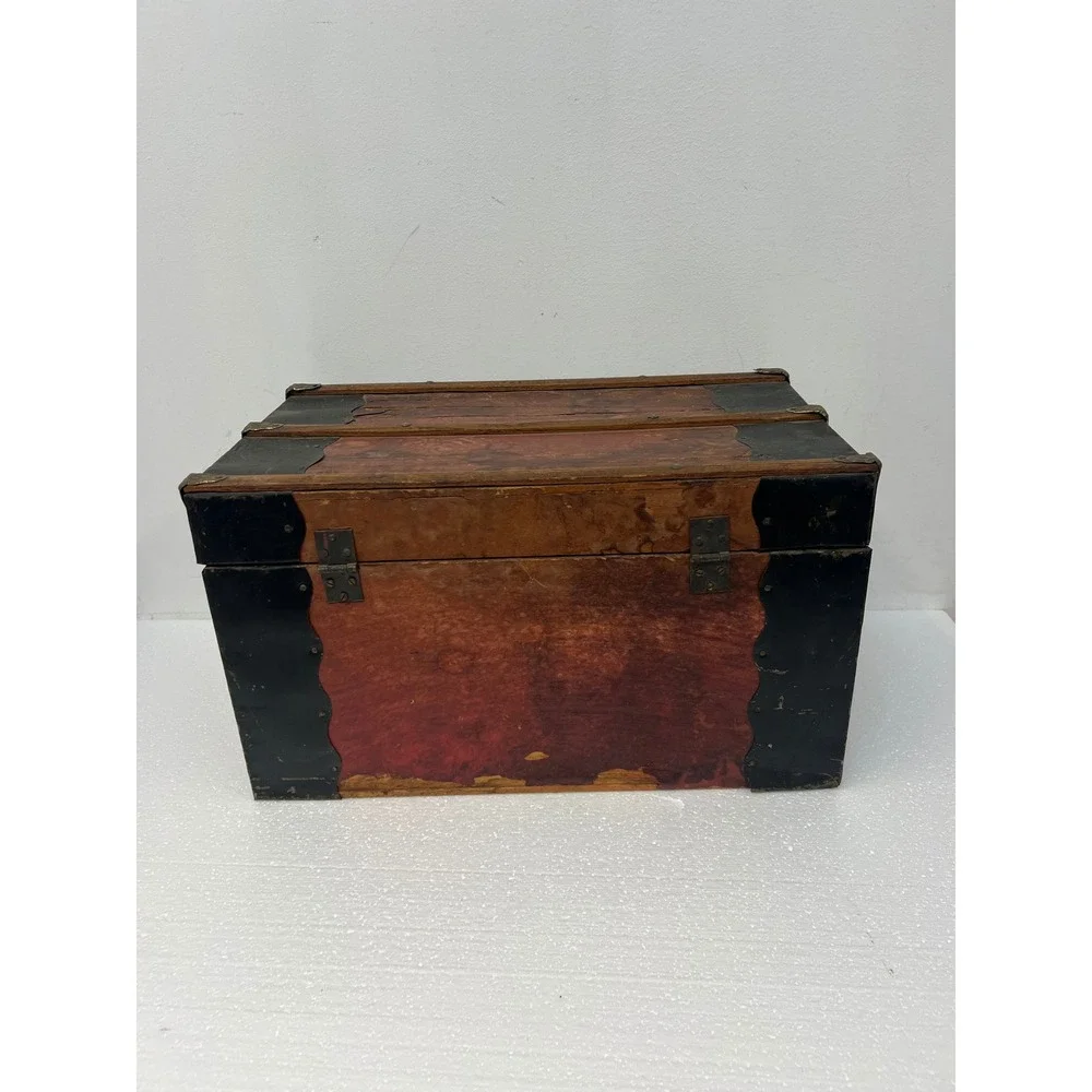 Wood Dollhouse Steamer Trunk Miniature Antique Storage Box Chest SALESMAN SAMPLE